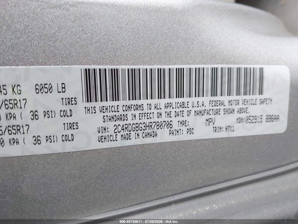 2017 DODGE GRAND CARAVAN SE — I9