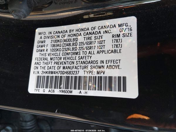 2016 HONDA CR-V EX-L