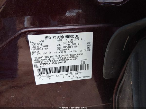 2018 FORD EDGE SEL — I9