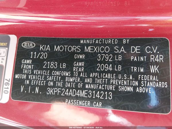 2021 KIA FORTE LXS