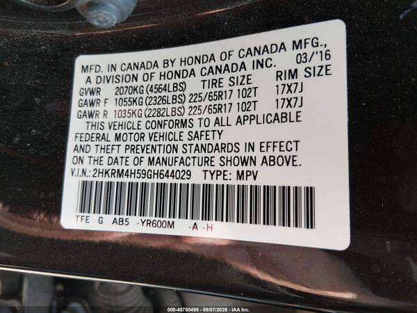 2016 HONDA CR-V EX