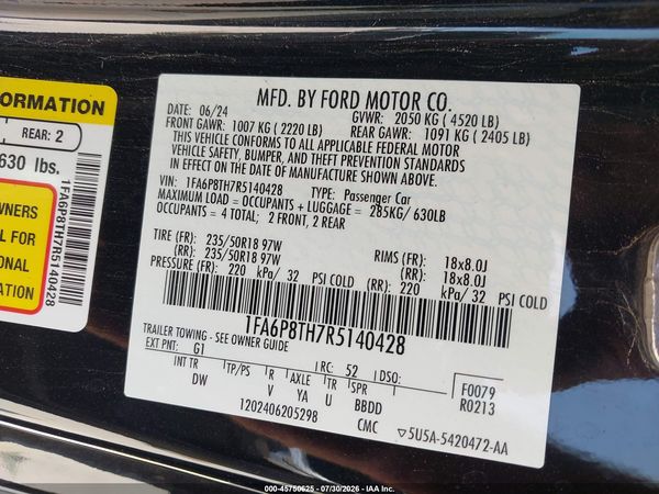 2024 FORD MUSTANG ECOBOOST FASTBACK