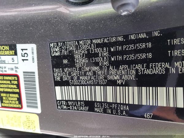 2017 TOYOTA SIENNA