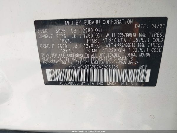2021 SUBARU OUTBACK TOURING XT