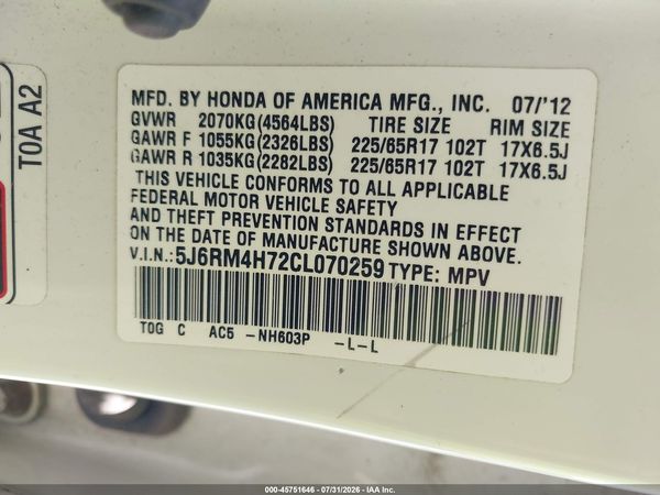 2012 HONDA CR-V EX-L