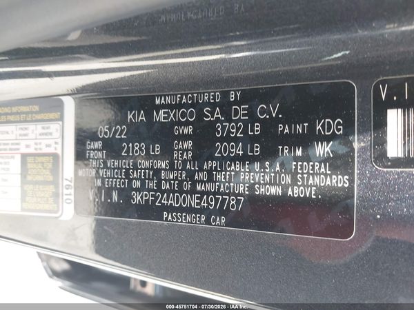 2022 KIA FORTE LXS