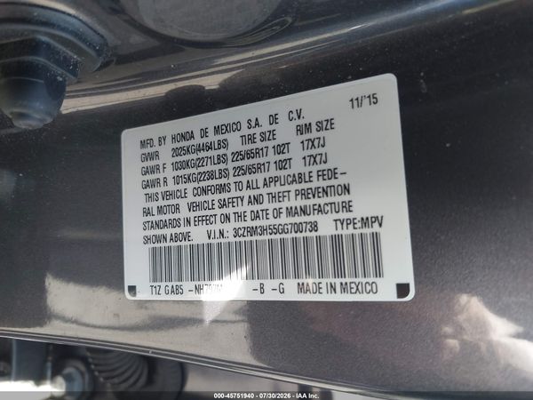 2016 HONDA CR-V EX