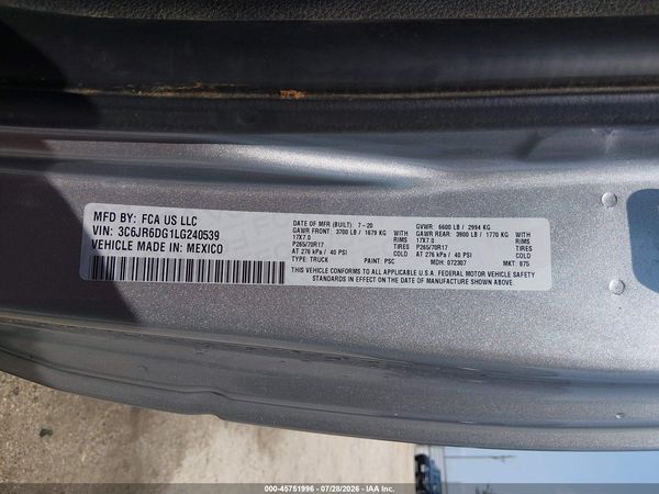 2020 RAM 1500 CLASSIC TRADESMAN  4X2 8' BOX — I9