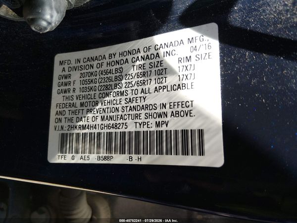 2016 HONDA CR-V SE