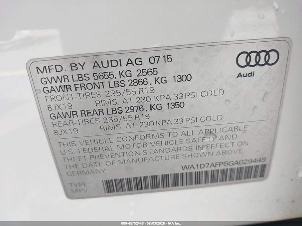 2016 AUDI Q5 3.0T PREMIUM PLUS