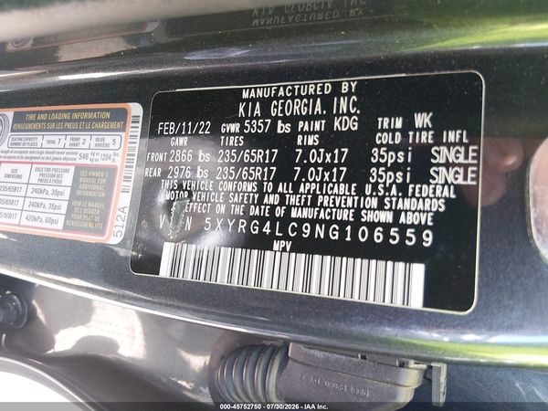 2022 KIA SORENTO LX