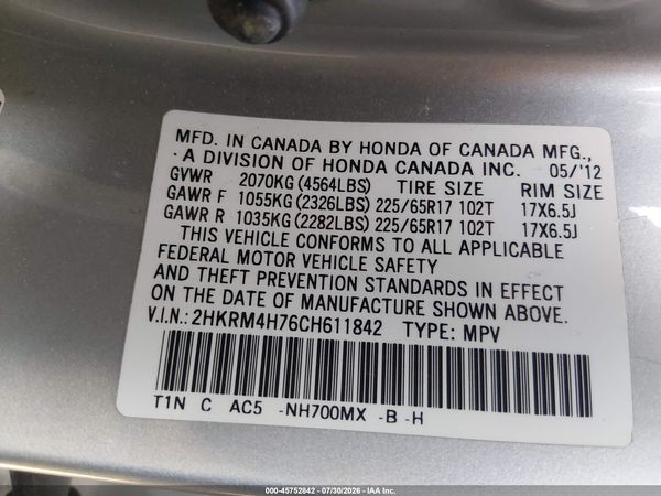 2012 HONDA CR-V EX-L