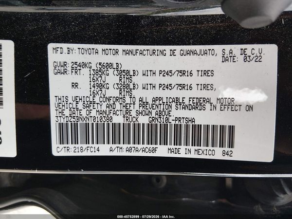 2022 TOYOTA TACOMA SR5 V6