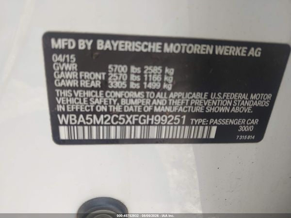 2015 BMW 535I GRAN TURISMO GT