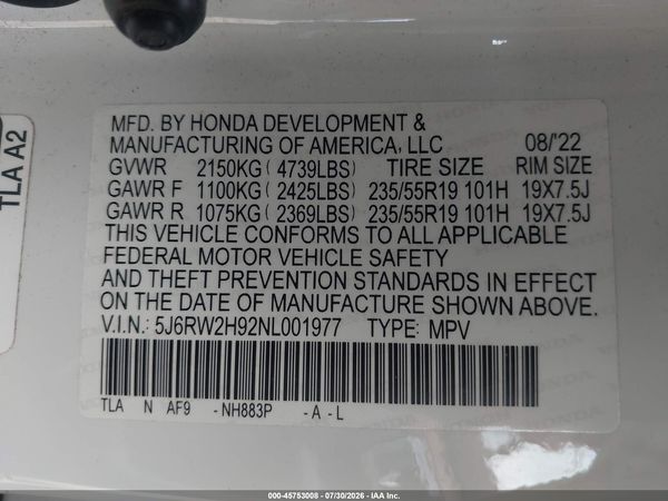2022 HONDA CR-V AWD TOURING