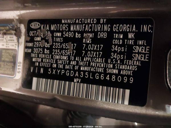 2020 KIA SORENTO 2.4L LX