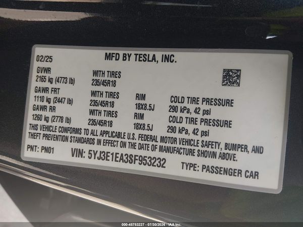 2025 TESLA MODEL 3
