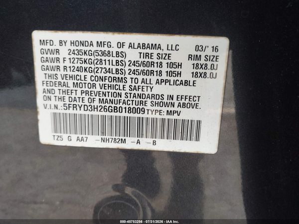 2016 ACURA MDX ACURAWATCH PLUS PACKAGE