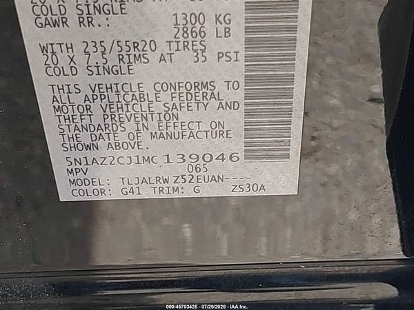 2021 NISSAN MURANO SL FWD — I9