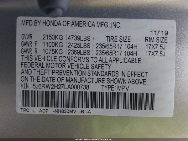 2020 HONDA CR-V AWD LX