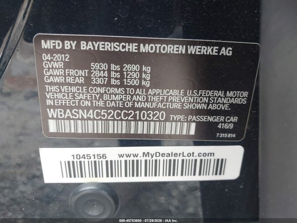 2012 BMW 550I GRAN TURISMO GT