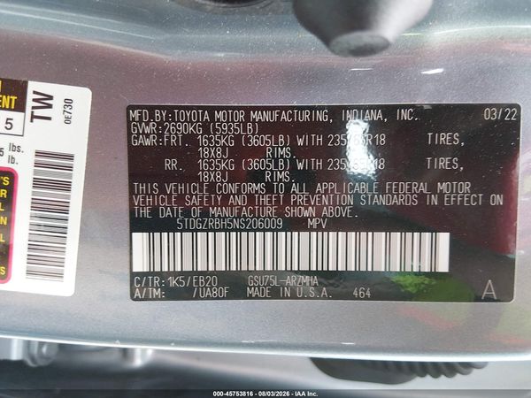 2022 TOYOTA HIGHLANDER XLE