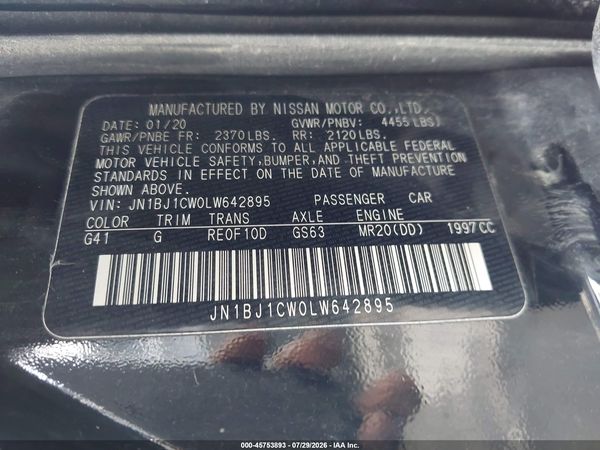 2020 NISSAN ROGUE SPORT SV AWD XTRONIC CVT — I9