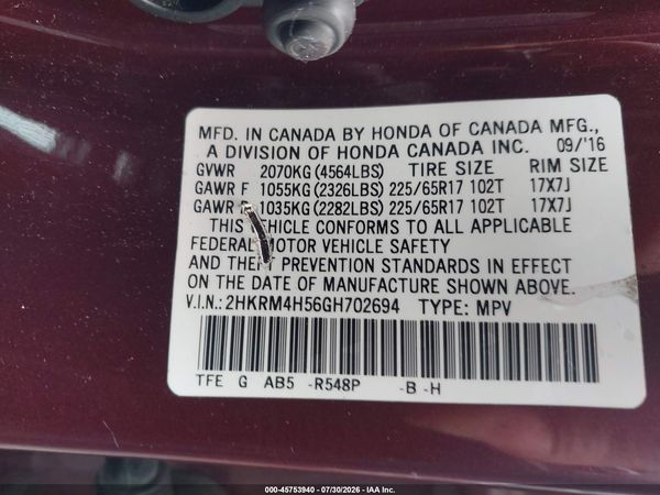 2016 HONDA CR-V EX