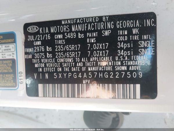 2017 KIA SORENTO 3.3L LX