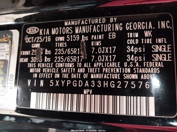 2017 KIA SORENTO 2.4L LX