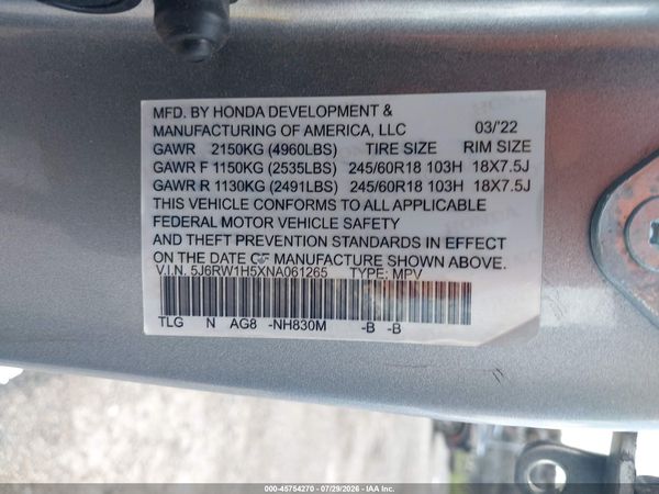 2022 HONDA CR-V 2WD EX — I9