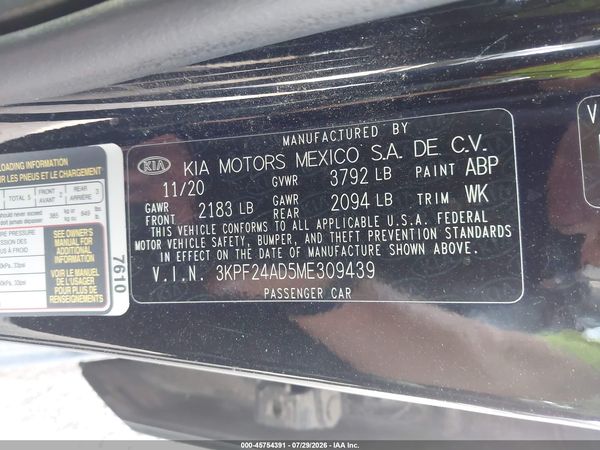 2021 KIA FORTE LXS