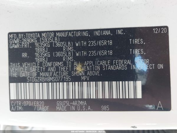 2021 TOYOTA HIGHLANDER XLE