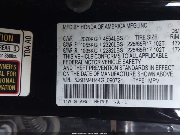 2016 HONDA CR-V SE — I9
