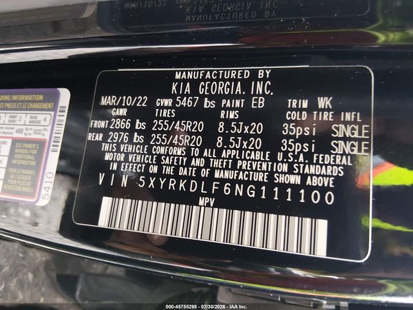 2022 KIA SORENTO SX
