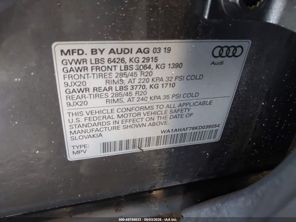 2019 AUDI Q7 45 PREMIUM/45 SE PREMIUM