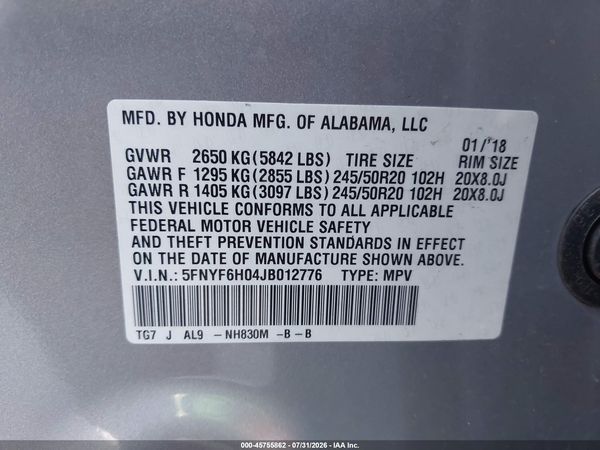 2018 HONDA PILOT ELITE