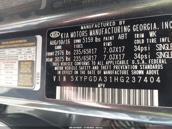 2017 KIA SORENTO 2.4L LX