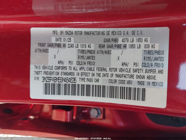 2025 MAZDA MAZDA3 2.5 S SELECT SPORT