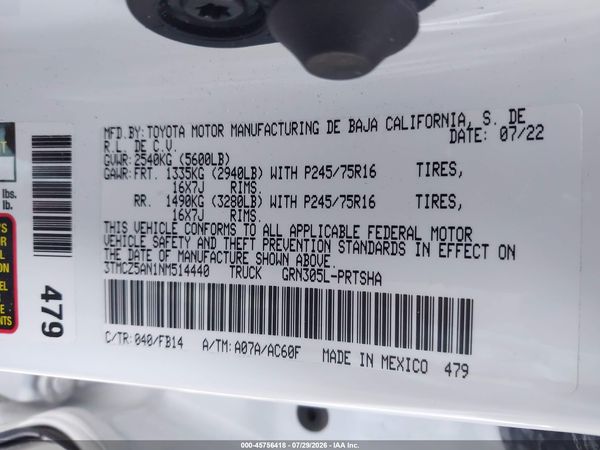 2022 TOYOTA TACOMA SR V6