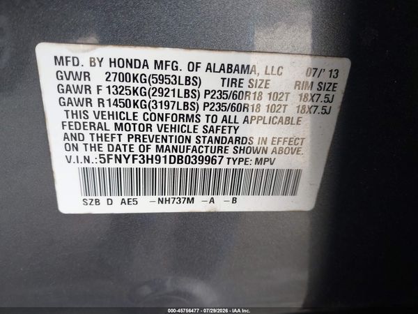 2013 HONDA PILOT TOURING