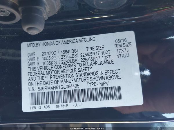 2016 HONDA CR-V EX