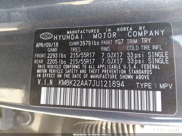 2018 HYUNDAI KONA SEL