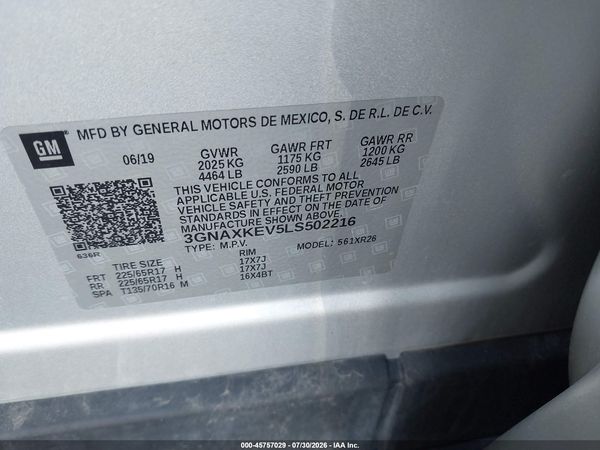 2020 CHEVROLET EQUINOX FWD LT 1.5L TURBO — I9
