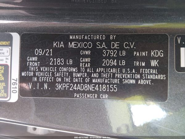2022 KIA FORTE LXS