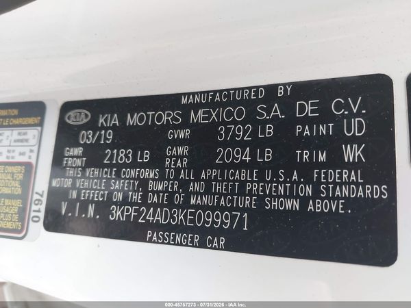2019 KIA FORTE LXS