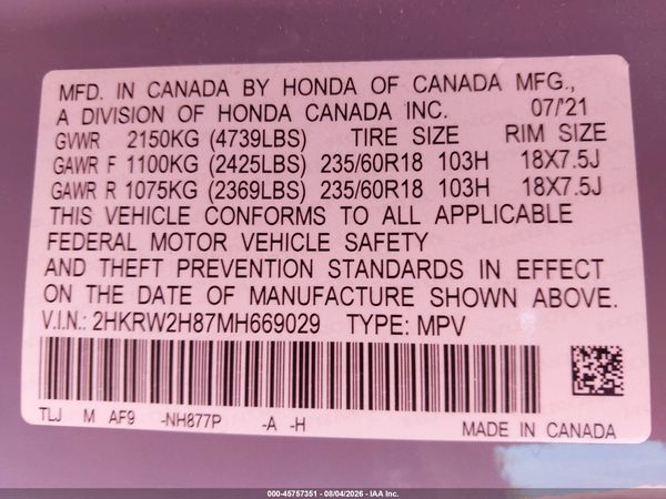 2021 HONDA CR-V AWD EX-L