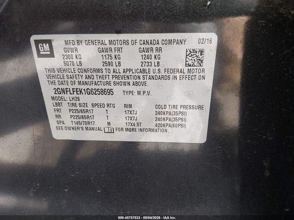 2016 CHEVROLET EQUINOX LT — I9