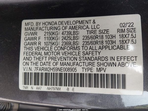 2022 HONDA CR-V AWD EX
