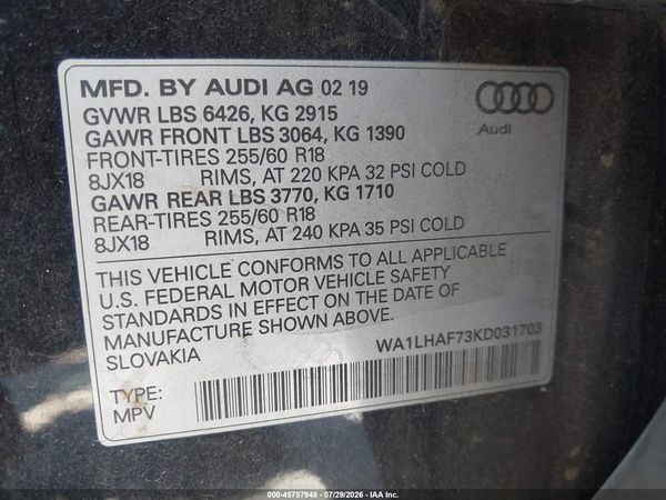 2019 AUDI Q7 45 PREMIUM/45 SE PREMIUM
